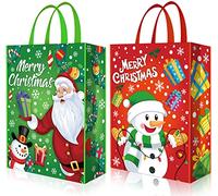 VEYLIN Christmas Tote Bags with Handle, 2 Pack Jumbo Xmas Gift Bags Non-Woven Shopping Bags for Gift Wrapping