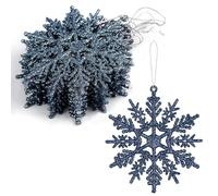 VEYLIN Christmas Tree Decorations, 12PCS Glitter Snowflake Ornaments - Midnight Blue