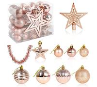 VEYLIN Christmas Tree Decorations Set of 40 Rose Gold Christmas Baubles Hanging Ball Tinsel Garland Star Tree Topper Ornaments