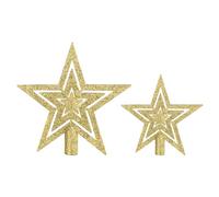 VEYLIN Christmas Tree Topper,2PCS Gold Glittered Star Christmas Tree Topper Star Tree Topper for Christmas Tree Ornament(10+15CM)
