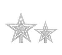 VEYLIN Christmas Tree Topper,2PCS Silver Glittered Star Christmas Tree Topper Star Tree Topper for Christmas Tree Ornament(10+15CM)