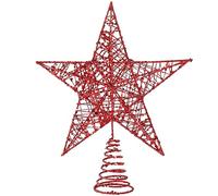 VEYLIN Christmas Tree Topper, Red Glittered Hollow Christmas Tree Topper Star for Christmas Tree Ornament (Red)