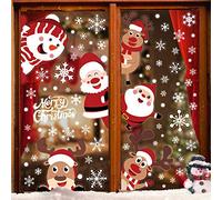 VEYLIN Christmas Window Cling, 6 Sheets Santa Rudolph Xmas Snowflake Window Stickers for Christmas Window Display