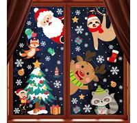 VEYLIN Christmas Window Decoration, 8 Sheet Xmas Window Clings Santa Claus Reindeer Snowflakes Decal Stickers Double Sided for Holiday Party Supplies