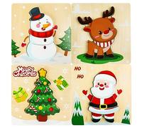 VEYLIN Christmas Wooden Puzzles - 4Pcs Santa Claus, Tree, Deer, Snowman Jigsaw Puzzles for Kids and Toddlers Development