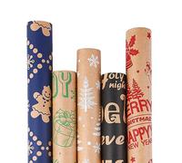 VEYLIN Christmas Wrapping Paper - Kraft Paper - 5 x 3M Xmas Wrapping Paper Rolls for Gifts Boxes Festival Winter Decorations - 43.2 Wide
