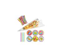 VEYLIN Clear Cone Treat Bags, 100 Pieces 30 x 16CM Sweet Cone Bags with Colored Ties and Dinosaur Thank You for Coming to My Party Stickers
