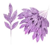 VEYLIN Glitter Bay Leaf, 12Pcs Artificial Christmas Tree Picks Sprays for Christmas Tree Wreath Floral Arrangement Wedding Bouquet Table Centerpiece Decoration(Purple)