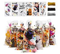 VEYLIN Halloween Bag for Sweets, 120 Cellophane Treat Bags Candy Gift Party Favors Bag with 150 Twist Ties