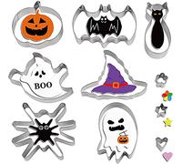 VEYLIN Halloween Cookie Cutter, 10 Piece Biscuit Cookie Cutter - Pumpkin, Bat, Ghost, Witches Hat, Stainless Steel Cutter
