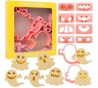 VEYLIN Halloween Ghost Cookie Cutters Set, 10 Pieces Biscuit Cookie Cutter with Various Expressions Ghost Cookie Cutters
