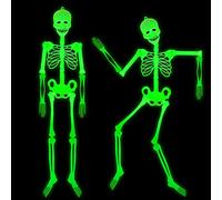 VEYLIN Halloween Luminous Skeleton, 2Pcs 35 Inch Full Body Glow in the Dark Skeleton for Halloween Party Decorations Outdoor Yard Garden Hanging Ornaments Props