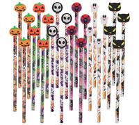 VEYLIN Halloween Pencils - 24 PCS with Erasers, Pumpkin, Skull, Ghost, Bat Designs - Kids’ Gift Toys, Party Bag Fillers, Trick or Treat Supplies, Classroom Rewards