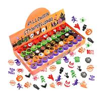 VEYLIN Halloween Stamps for Kids, Assorted 50 Washable Plastic Self-Ink Stampers for Crafting Holiday Party Favors Bag Fillers