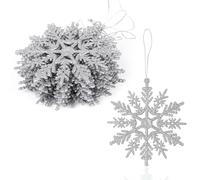 VEYLIN Hanging Decorations, 12PCS Glitter Snowflake Ornaments for Christmas Trees (Silver)
