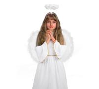 VEYLIN Kids Angel Costume Christmas Nativity Angel Fancy Dress Costume Angel Wings and Halo Girls Angel Fancy Dress Costume(M), White