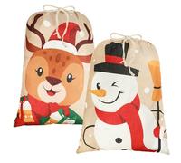 VEYLIN Large Christmas Sacks, 2 Pieces Reusable Christmas Double-sided Printed Large Santa Sacks Xmas Presents Bags with Drawstring (48 X 66 CM)