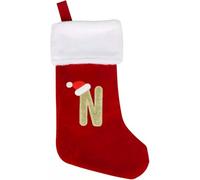 VEYLIN Large Embroidered Stockings, 20 Inch Plush Embroidered Stockings Christmas Stockings with Letters, Embroidered Stockings Christmas Stockings for Kids Red Letter(N)
