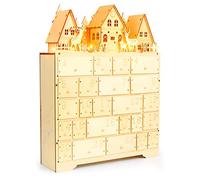 VEYLIN Large Xmas Wooden Advent Calendar with LED Lights 24 Storage Drawers for Kids Adults Christmas Decoration