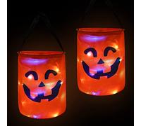 VEYLIN Light Up Halloween Candy Bags,2 Pieces Orange Light Up Halloween Party Gift Bags Trick Or Treat Bags Candy Bucket Party Supplies Gift Bags for Kids