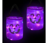 VEYLIN Light Up Halloween Candy Bags,2 Pieces Purple Light Up Halloween Party Gift Bags Trick Or Treat Bags Candy Bucket Party Supplies Gift Bags for Kids