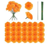 VEYLIN Marigold Orange Artificial Flowers, 50 Pcs Marigold Silk Flowers with Iron Stems for Diwali, Halloween Party DIY Wreaths Crafts
