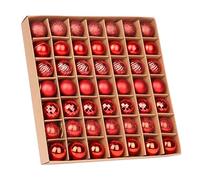 VEYLIN Mini Christmas Baubles, 49pcs 3cm Small Christmas Tree Baubles Glitter Christma Bauble for Xmas Tree Decoration (red)