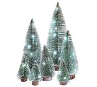 VEYLIN Mini Pine Tree, 7PCS Artificial Snow Christmas Tree with Lights for Winter DIY Crafts