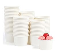 VEYLIN Paper Ice Cream Cups, Disposable Paper Dessert Cups for Hot or Cold Food, 3OZ/130ML Party Supplies Treat Cup for Sundae, Frozen Yogurt, Soup (White 60 PCS)