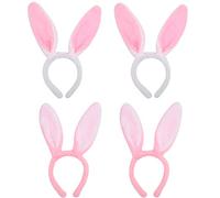 VEYLIN Rabbit Ears Headband, 4 Pcs Easter Plush Bunny Ears Hairbands for Easter Party Favor Costume Decoration (White & Pink)