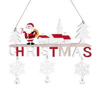 VEYLIN Wooden Christmas Hanging Sign with Santa and Snowflakes Xmas Wooden Christmas Decorations White and Red Holiday Decoration