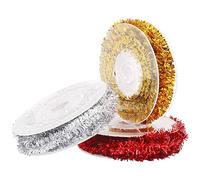 VEYLIN Xmas Tinsel Wire Garland, 3 Pack Christmas Tinsel Ribbon for Holiday Present Wrapping Decoration DIY Craft Supplies (3 Colors)