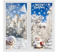 VEYLIN Xmas Window Clings - Christmas Window Stickers Static Snow Flakes Stickers Fancy Merry Christmas Window Decals (8 Sheets)