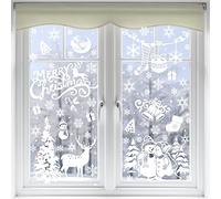 VEYLIN Xmas Window Clings Decoration, 141 Static Snow Flakes Stickers Merry Christmas Window Decals for Christmas Party Supplies (8 Sheets)