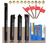 VeYocilk 14 Pcs Indexable Lathe Turning Tools,4PCS 1/2"12mm Metal Turning Tool Holders,10pcs CCMT09T304 Carbide Inserts for Cutting Threading Grooving