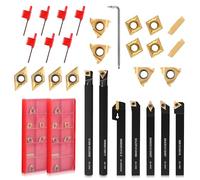 VeYocilk 21PCS Indexable Lathe Turning Tools Set 1/2" 12mm Shanks,7Pcs Metal Turning Tool Holders & 14Pcs Carbide Inserts for Turning,Grooving,Threading,Boring bar,and Cutting Tool