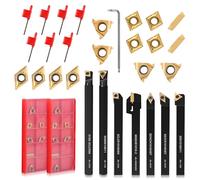 VeYocilk 21PCS Indexable Lathe Turning Tools Set 3/8"10mm Shanks,7Pcs Metal Turning Tool Holders & 14Pcs Carbide Inserts for Turning,Grooving,Threading,Boring bar,and Cutting Tool