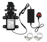 VeYocilk DC 24V Water Pump,1GPM 4L/Min Diaphragm Pump with Pressure Switch and 2 Hose Clamps,UK Plug Power Supply Adaptor for Water Tap,Campervan,Kitchen,Bathroom,Water Tank
