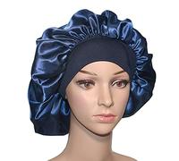 VEYRNEIC Hair Satin Bonnet for Sleeping Shower Caps Silk Chemo Caps with Wide Elastic Band Night Sleep Cap Bonnets for Black Women Braids with Satin Storage Bag(Navy Blue)