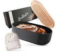 Vezato Bread Box -Sustainable Bread Bin for Long Freshness thanks to Special Paint Extra Large Bread Basket with Bamboo Lid & Chopping Board - Sustainable Bread Bin Including Bread Bag - Grey (VZ004)
