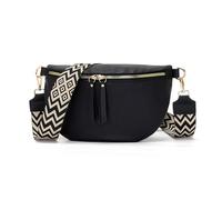 Vezluax 30x20cm Cross Body Bumbags for Ladies Large Bum Bag Stylish Waist Packs Women's Bumbag Fanny Pack for Women Belt Bag with Wide Strap Black