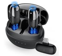 VEZQUA 2 Pack Wireless Lavalier Microphone for iPhone 15/16, Android, Mini Microphone with Noise Cancellation, 24Hrs Battery Life, USB C Microphone for Interview Video Podcast Vlog YouTube