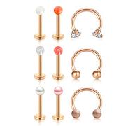 VF VFUN 16G Stainless Steel Mix Sryles Balls Tragus Helix Earring Horseshoe Nose Lip Eyebrow Rings Septum Labret Medusa Piercing Jewelry 9PCS - Rose gold