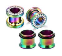 VF VFUN 2 Paires Stainless Steel Colorful Ear Tunnel Plugs Diamond Expander Stretching Ear Skin Flexible Flesh 12MM