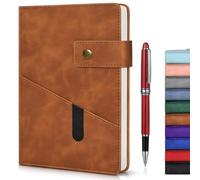 vfaejll Brown A5 Lined Leather Journal Notebook for Men Women,5.9" X 8.4" Personalized Hardcover Journal with Pen,200 Pages 100 Gsm Thick Ruled Paper Daily Diary for Travel,Business,Work,Writing