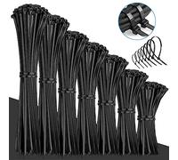 VFANDV Cable Ties, 1000 Pieces Cable Ties Black Set, 100/150/200/250/300 mm Holder for Cable Ties in Black, Multi-Purpose Plastic Tie Wraps, Self-Locking Cable Ties for Cable Management, Gardening