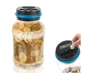 VFANDV Digital Money Box with Counter 1.8 L, Coin Counter Large with LCD Display, Euro Money Saving Electronic Piggy Bank