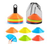 VFANDV Football Cones Set, 50 Pieces, 5 Colours, Football Set with Stand and Mesh Bag, Round Marker Cones for Hockey, Football, Ice Skating, Handball, Coordination Training