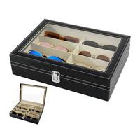 VFANDV Glasses Box for Multiple Glasses, Sunglasses Storage with Viewing Window, Glasses Organiser with 8 Compartments, Storage Box Made of PU Material of Sunglasses for Men and Women (Black)