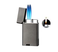 VFBVNJBJ Windproof lighter, fuel window lighter butane metal lighter, jet flame lighter, soft flame, dual flame, adjustable flame lighter for candles, camping, indoor and outdoor(Silver)